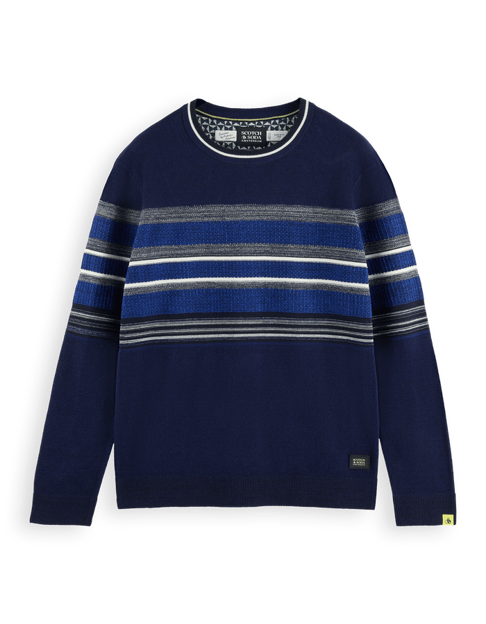 Structured knit striped crewneck pullover in Organic Cotton